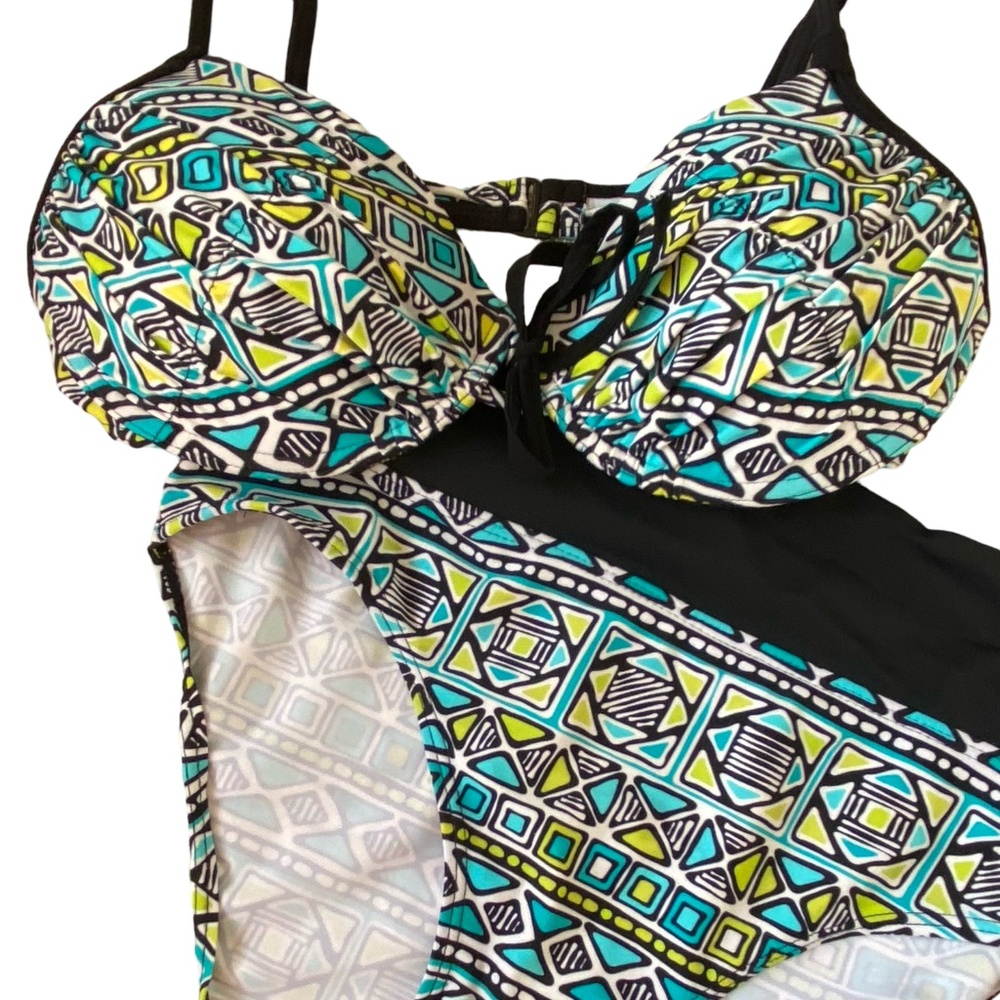 Ibiza Womens Turquoise/Green Design Padded Bra High Waist Beach Bikini, Sz-12